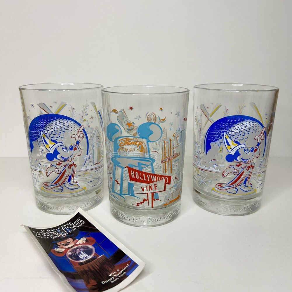 1996 Walt Disney World Remember The Magic 25th Anniversary 3 Glasses McDonalds